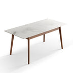 Walnut Solid Oak and White Slate Telescopic Dining Table for 6-8 People, Wood (Walnut Color) - Grand Goldman Shop