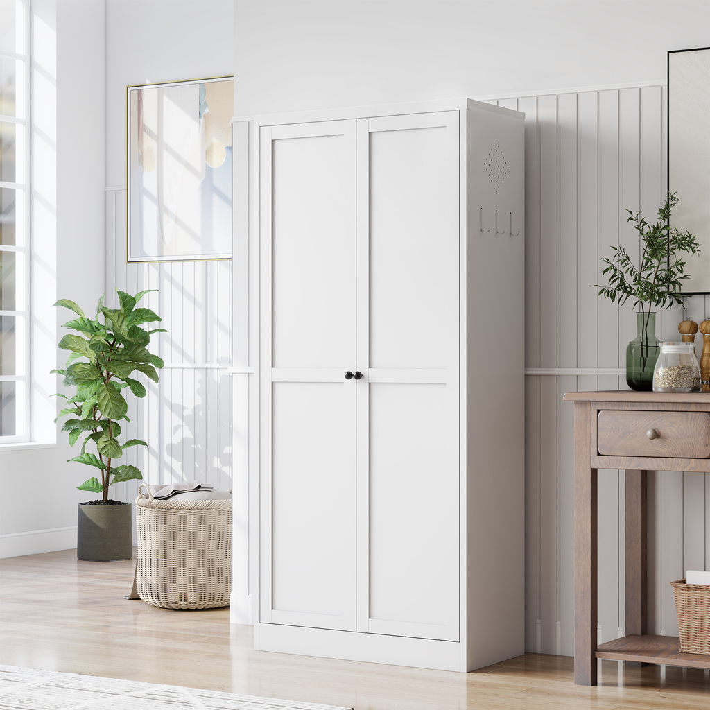 61' White Metal Kitchen Pantry Cabinet with Adjustable Storage and 4 Heavy Duty Shelves - Grand Goldman Shop