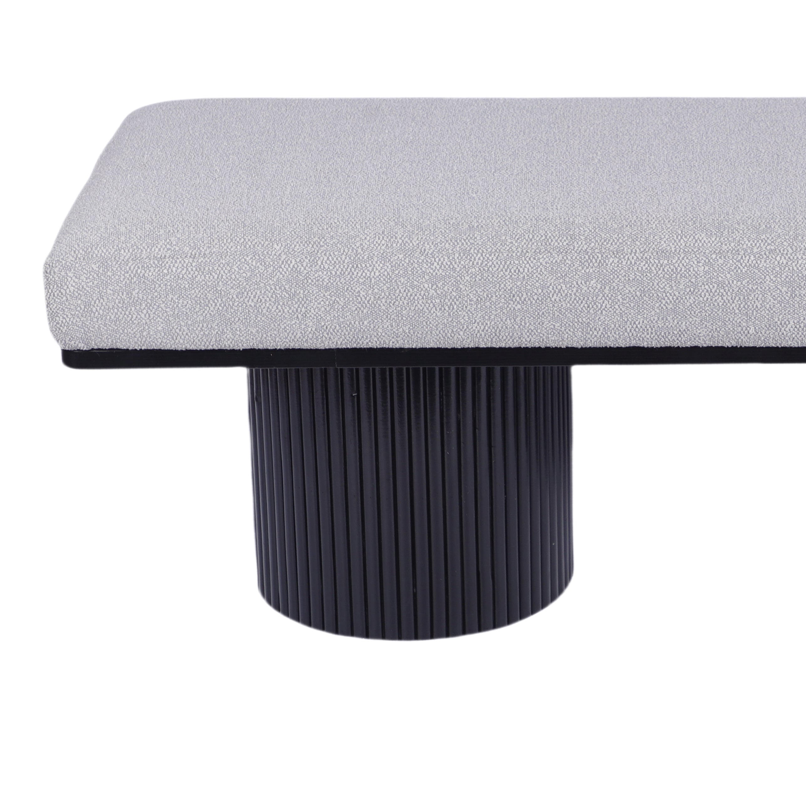 Upholstered Bench with Black Chunky Legs Light Grey Boucle Fabric Contemporary Style Bed-end Bench for Bedroom Living Room - Grand Goldman Shop