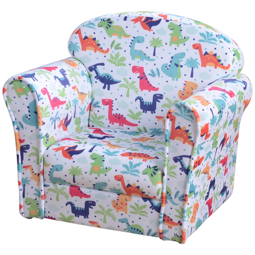 Qaba Kid's Sofa Chair with Dinosaur Design and Thick Padding, Flannel-Covered Toddler Armchair for Bedroom, Playroom - Grand 