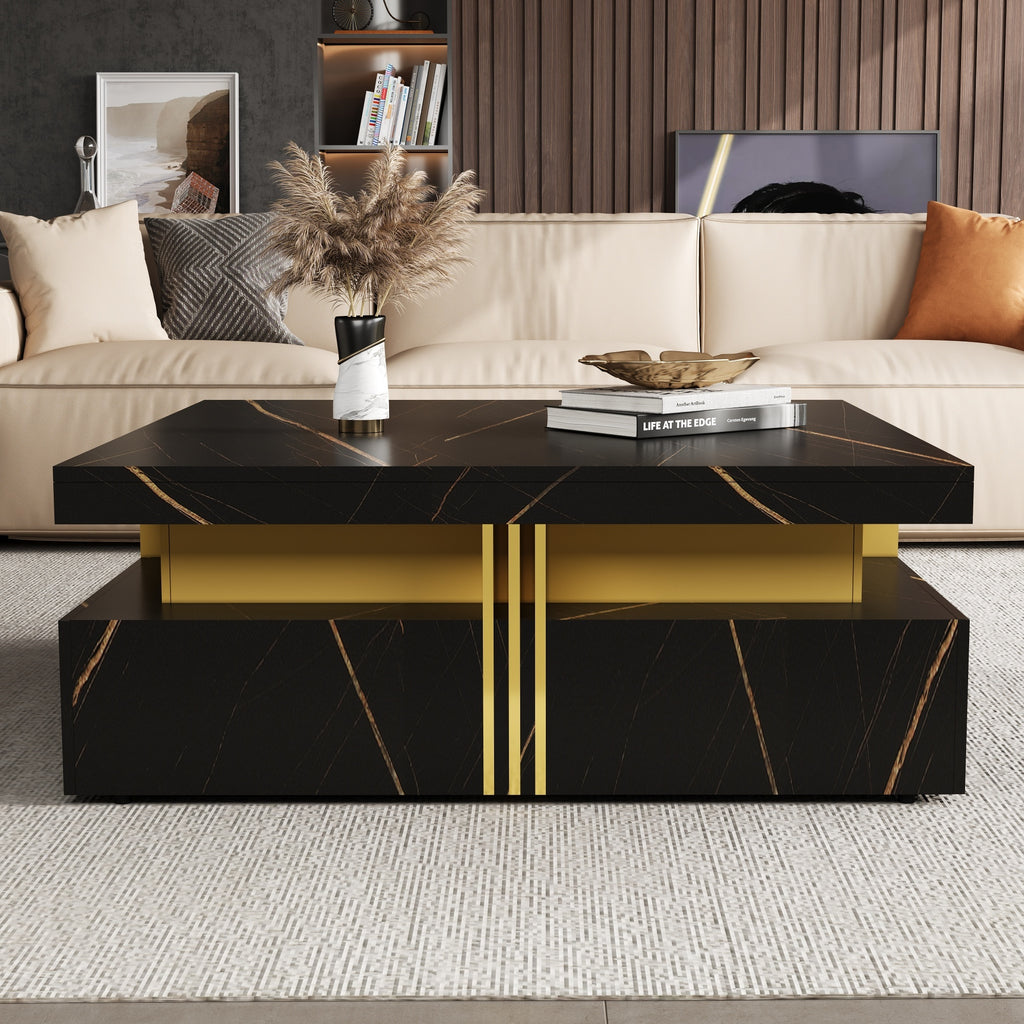 Modern Black Square Storage Coffee Table With 4 Drawers - Grand Goldman Shop