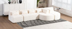 Modern Upholstered L-Shape Sofa with Chaise Lounge and Back Pillows, Beige Boucle Fabric, 144 inches - Grand Goldman Shop