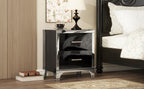 Elegant High Gloss Nightstand with Metal Handle,Mirrored Bedside Table with 2 Drawers for Bedroom,Living Room,Black - Grand Goldman Shop