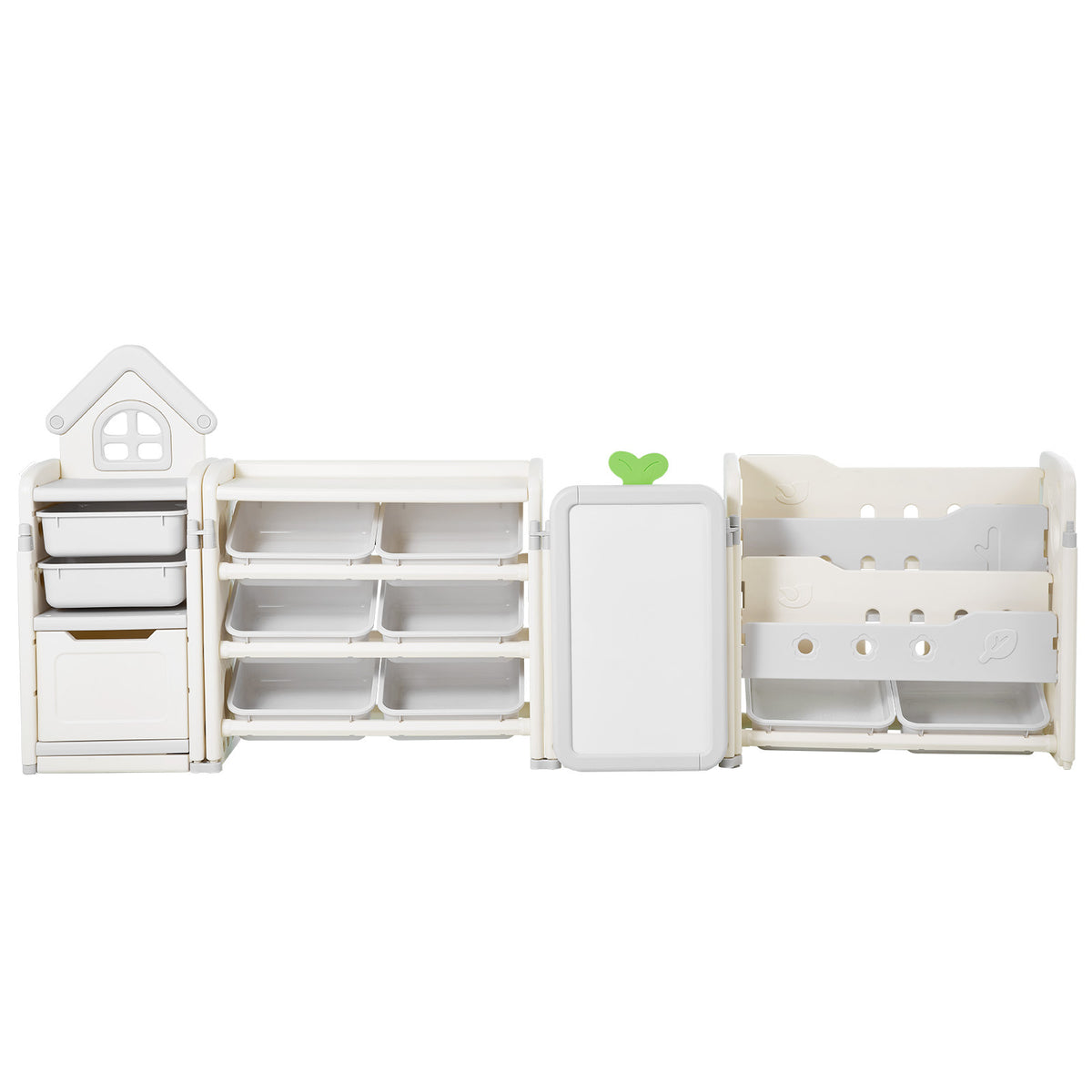 Kids Toy Storage with Bookshelf, 4-Tier Large Toy Storage Organizer with 10 Plastic Movable Bins, Kids Cubby Cabinet with Boo