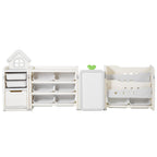Kids Toy Storage with Bookshelf, 4-Tier Large Toy Storage Organizer with 10 Plastic Movable Bins, Kids Cubby Cabinet with Boo