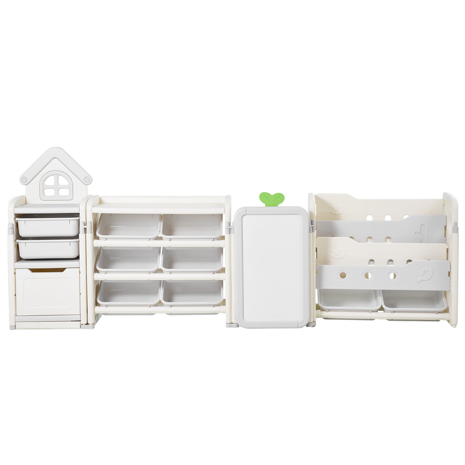 Kids Toy Storage with Bookshelf, 4-Tier Large Toy Storage Organizer with 10 Plastic Movable Bins, Kids Cubby Cabinet with Boo