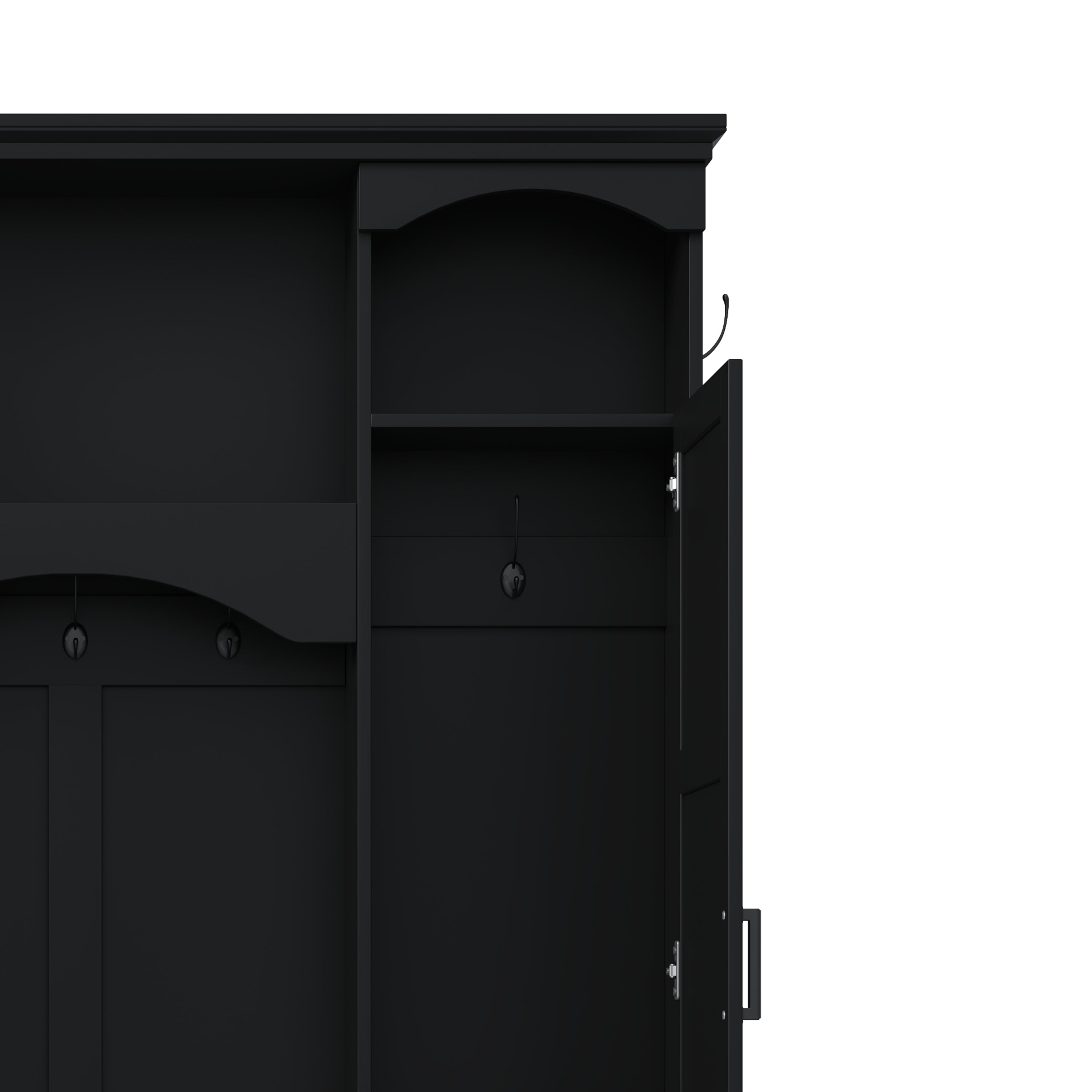 ON-TREND Modern All-in-One Hall Tree with Adjustable Shelves, Classic Arched Farmhouse Storage Bench with Dual Side Cabinets, Elegant Entryway Organizer with 7 Hooks for Mudroom, Hallway, Black - Grand Goldman Shop