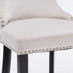 A&A Furniture,Contemporary Velvet Upholstered Wing-Back Barstools with Button Tufted Decoration and Wooden Legs, and Chrome Nailhead Trim, Leisure Style Bar Chairs,Bar stools, Set of 2 (Beige),SW1824B - Grand Goldman Shop