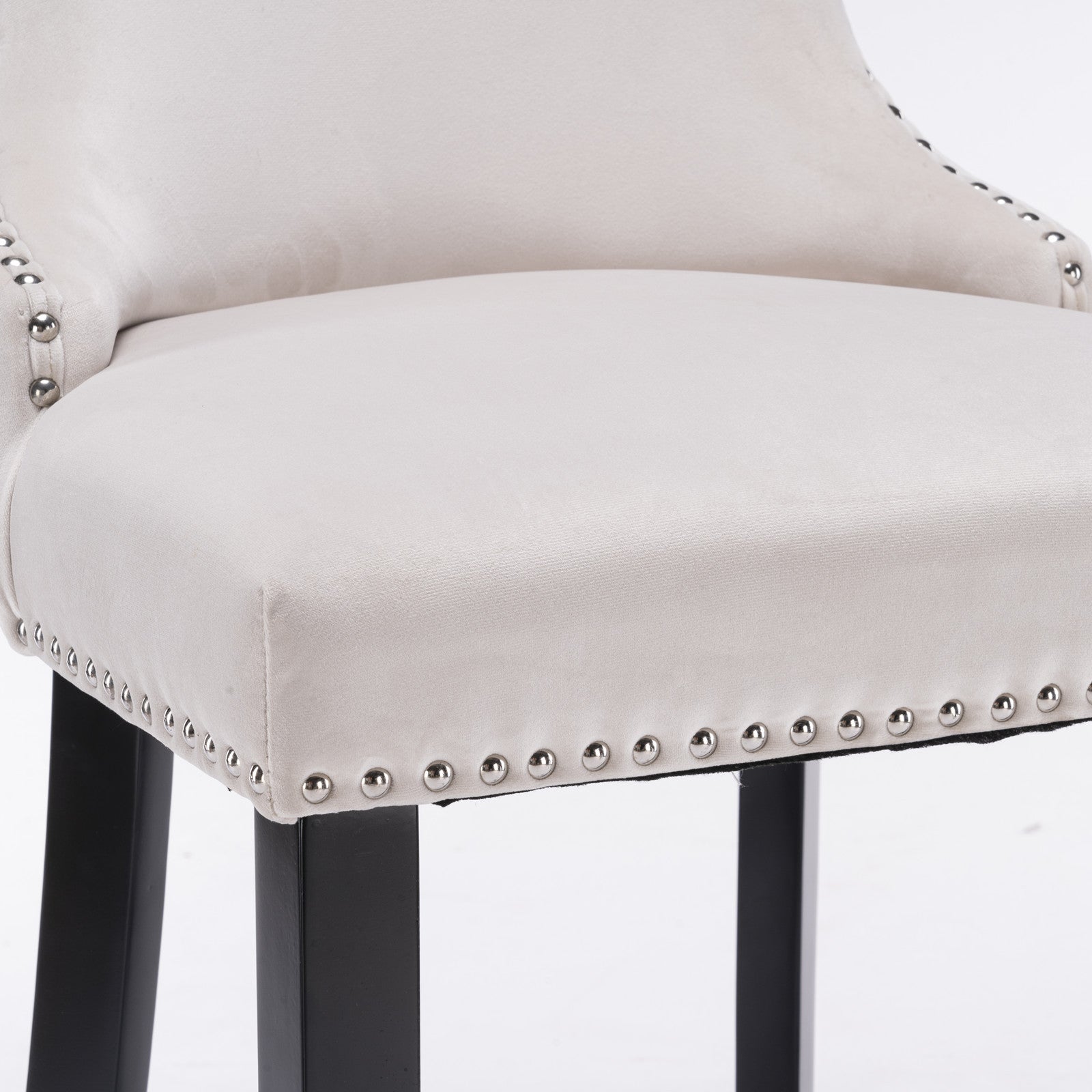 A&A Furniture,Contemporary Velvet Upholstered Wing-Back Barstools with Button Tufted Decoration and Wooden Legs, and Chrome Nailhead Trim, Leisure Style Bar Chairs,Bar stools, Set of 2 (Beige),SW1824B - Grand Goldman Shop