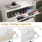 Shoe Cabinet with 2 Flip Drawers,Shoe Storage Cabinet for Entryway,Freestanding Shoe Cabinet Organizer with Open Storage,Narrow Farmhouse Shoe Rack with Metal Corner Decoration Legs,White - Grand Goldman Shop