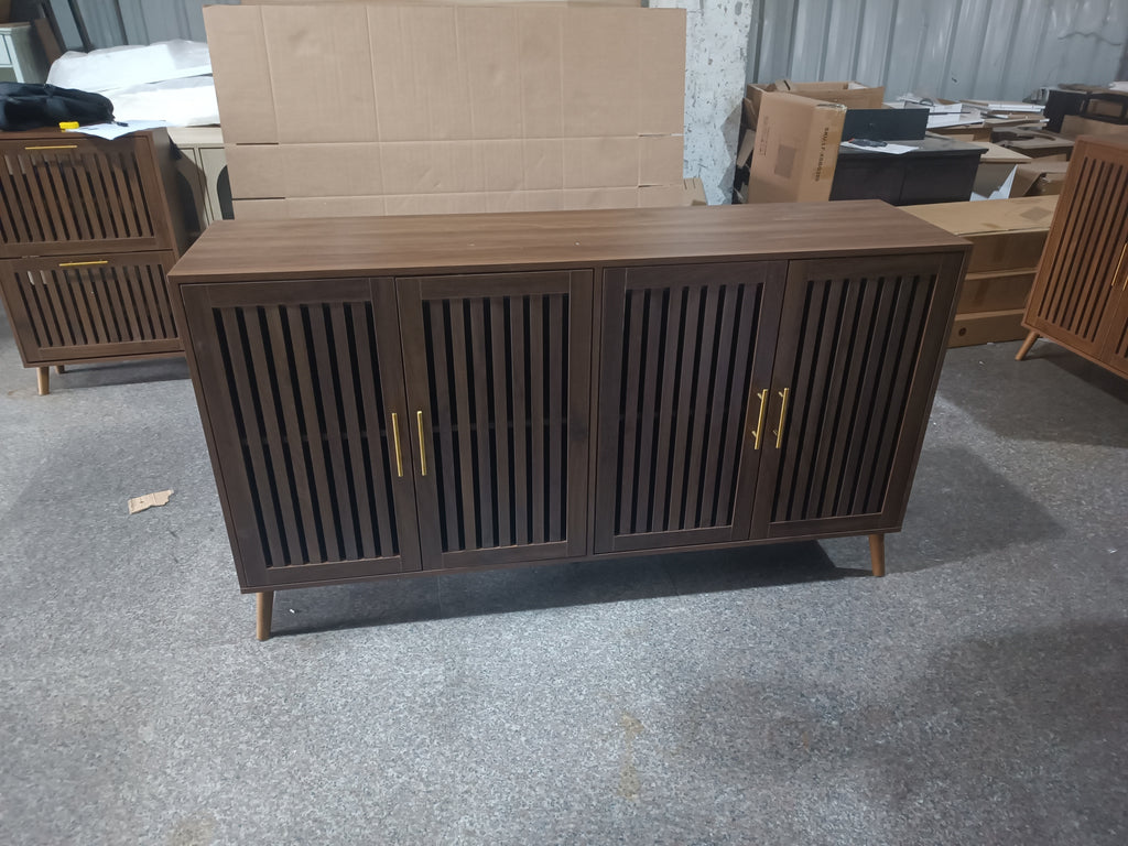 63 inch Grille-Striped Walnut Sideboard Buffet Cabinet with Storage, Multifunctional Accent for Dining Room, Living Room - Grand Goldman Shop