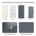 [Assembly Video Provided]TOPMAX 77inch Farmhouse Kitchen Pantry, Freestanding Tall Cupboard Storage Cabinet with 3 Adjustable Shelves, 8 Door Shelves, 3 Drawers for Kitchen, Dining Room, Gray - Grand Goldman Shop