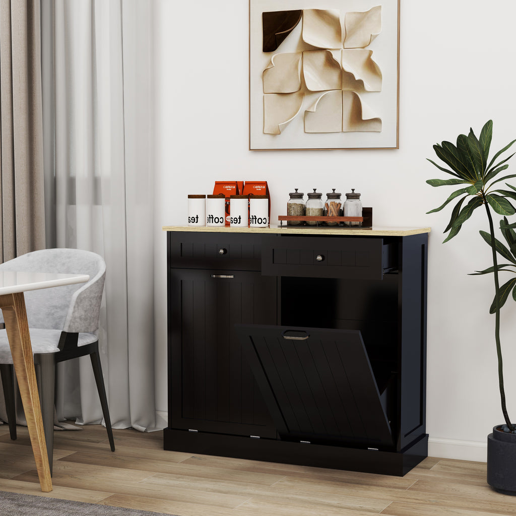 Two Drawers and Two-Compartment Tilt-Out Trash Cabinet Kitchen Trash Cabinet-Black - Grand Goldman Shop