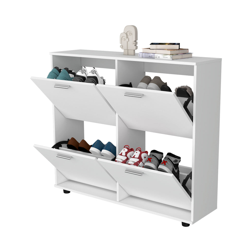 FM FURNITURE Nutrioso Tilt-Out Shoe Storage Cabinet with Multiple Compartments and Modern Desig, White - Grand Goldman Shop