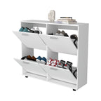 FM FURNITURE Nutrioso Tilt-Out Shoe Storage Cabinet with Multiple Compartments and Modern Desig, White - Grand Goldman Shop