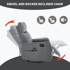 Grey Faux Leather Heat Massage Manual Recliner Chair with Rocker and Swivel for Living Room - Grand Goldman Shop