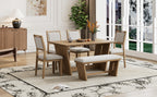 TREXM 6-Piece Retro Dining Table Set for 6, 60' Wood Kitchen Table and Chairs Set of 4 with Bench Designed Trestle Base for kitchen & Dining Room (Natural Wood Wash) - Grand Goldman Shop