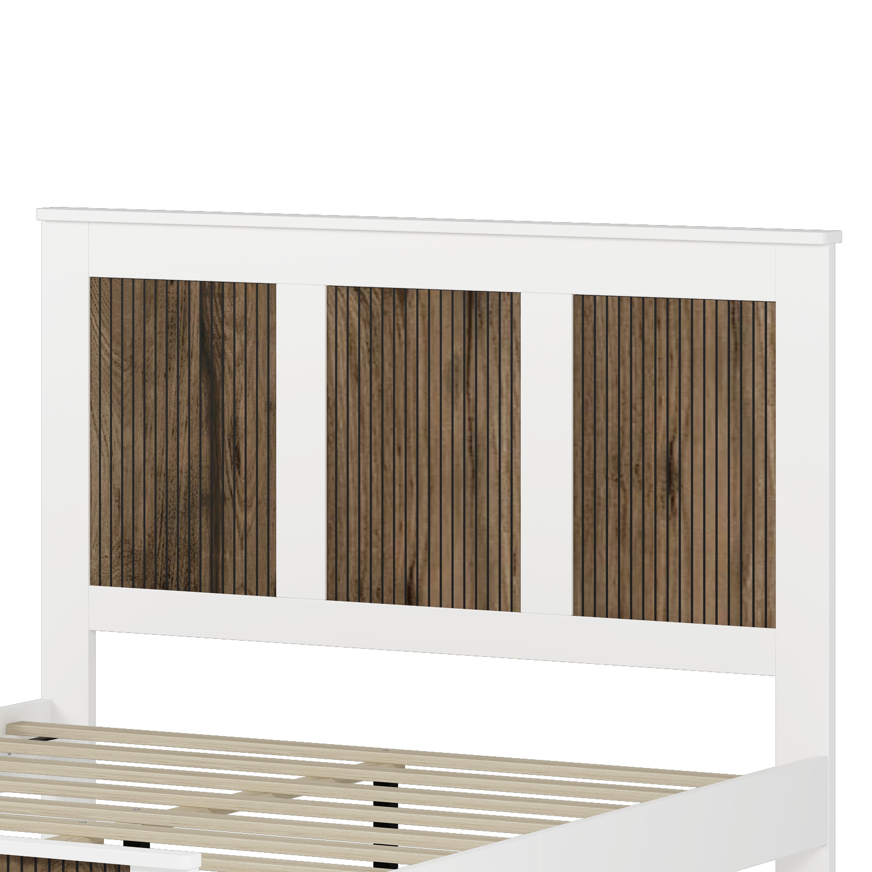 4-Pieces Bedroom Sets, Queen Size Farmhouse Platform Bed with Wooden Strip Stickers Decoration, Storage Nightstand and Dresser with Metal Handle, White(Old SKU: HL000191AAK) - Grand Goldman Shop