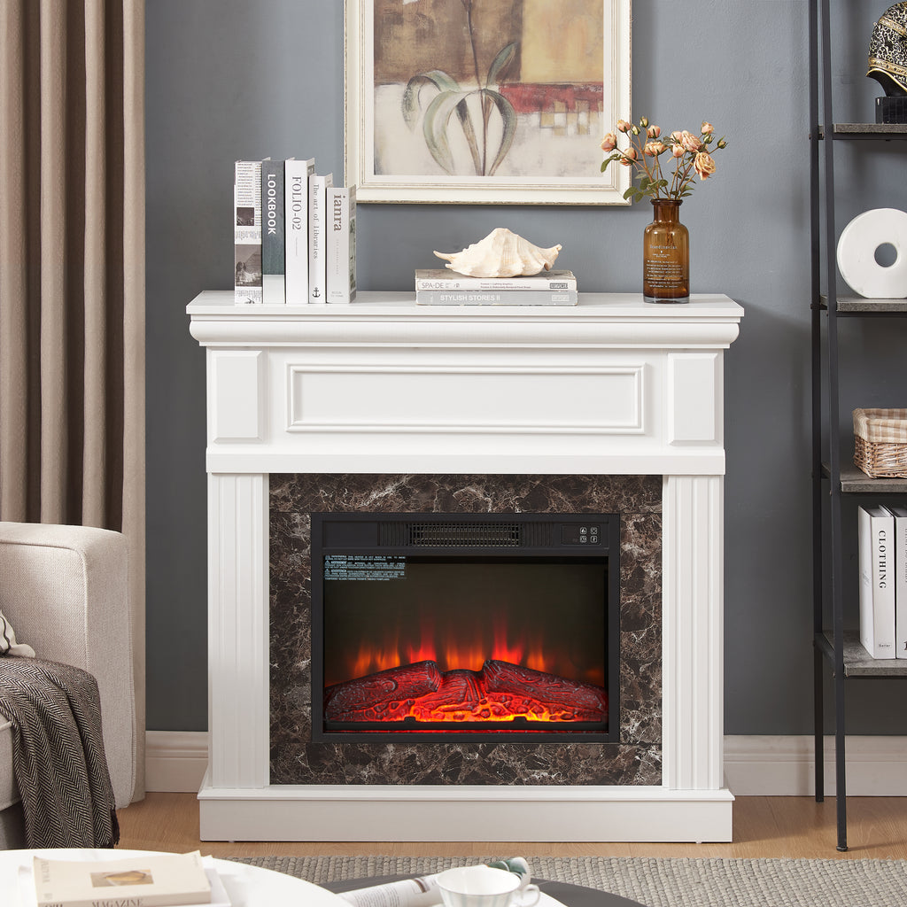 Electric Fireplace with Mantel,fireplace mantel surround with 23' Fireplace Insert, Adjustable Flame, Remote Control-White,41.34'W*14'D*40'H - Grand Goldman Shop