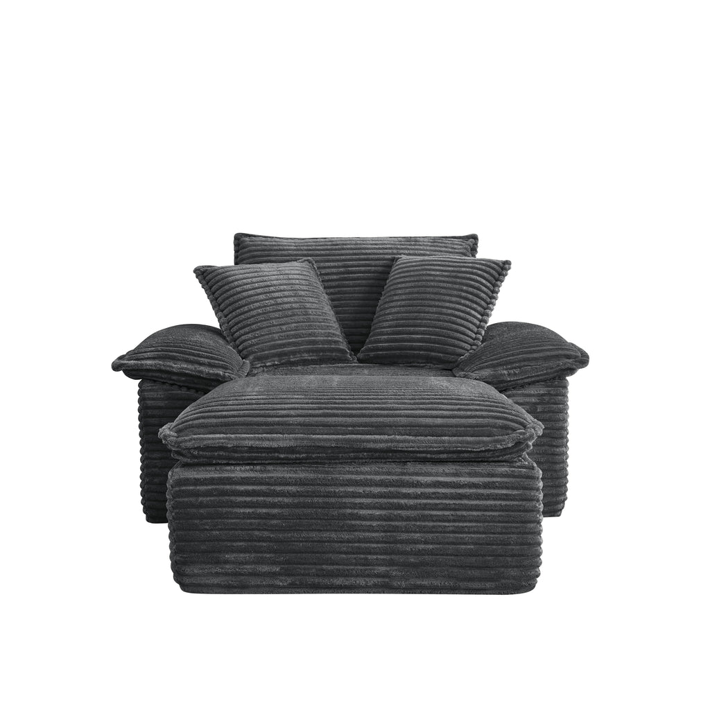 47' Oversized Sofa Chair and a Half with Deep Seat & Movable 2-Layer Ottoman Set, Cloud Sofa Bed with Chaise, 1-Seater Modular Sectional Sleeper Couch for Living Room, No Assembly Teddy-Fleece, Grey - Grand Goldman Shop