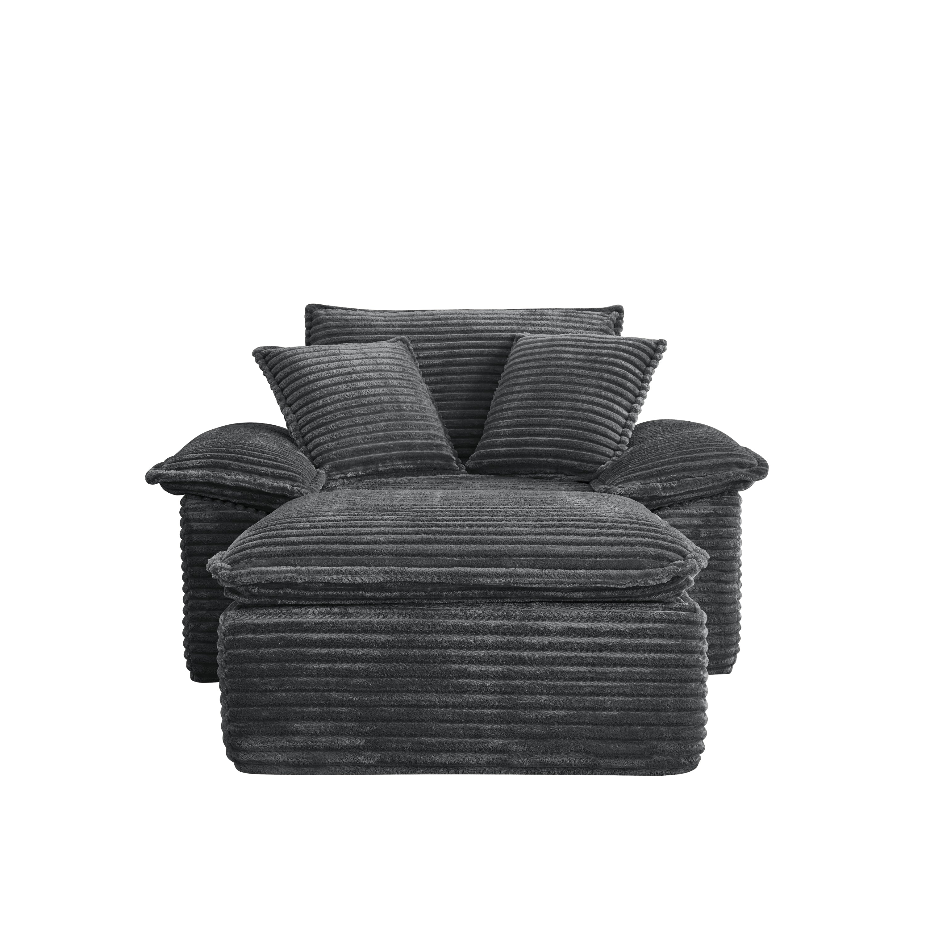47' Oversized Sofa Chair and a Half with Deep Seat & Movable 2-Layer Ottoman Set, Cloud Sofa Bed with Chaise, 1-Seater Modular Sectional Sleeper Couch for Living Room, No Assembly Teddy-Fleece, Grey - Grand Goldman Shop