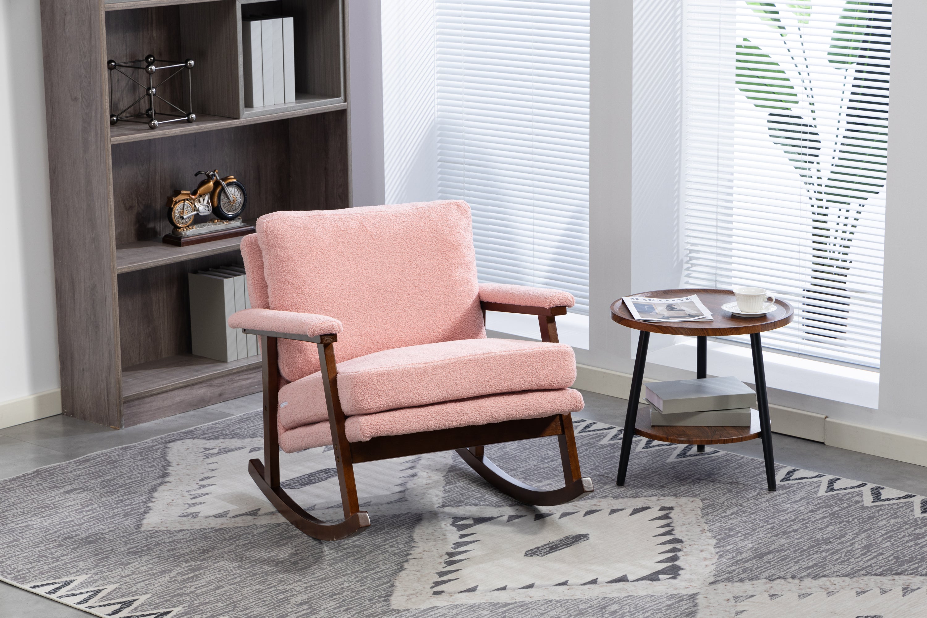 Mid Century Modern Accent Chair ,rocking chair with Wood Frame, Upholstered Living Room Chairs , Reading Armchair for Bedroom Sunroom - Grand Goldman Shop
