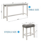 4 Piece Bar Table Set with Power Outlet, Bar Table Set with Chairs, Sofa Bar Table with Stools, Behind Couch Table with 3 Padded Stools, for Living Room, Dining room, White & Grey - Grand Goldman Shop