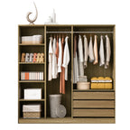 Doorless Wooden Storage Wardrobe for Dedroom with Shelves and 3 Drawers,Nature - Grand Goldman Shop