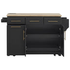 K&K 59.3' Kitchen Island with Storage 2 Pull Out Cabinet Organizers & Rubber Wood Drop Leaf, Rolling Kitchen Island with Trash Can Storage, Power Outlet, Spice & Towel Rack for Kitchen, Dining, Black - Grand Goldman Shop