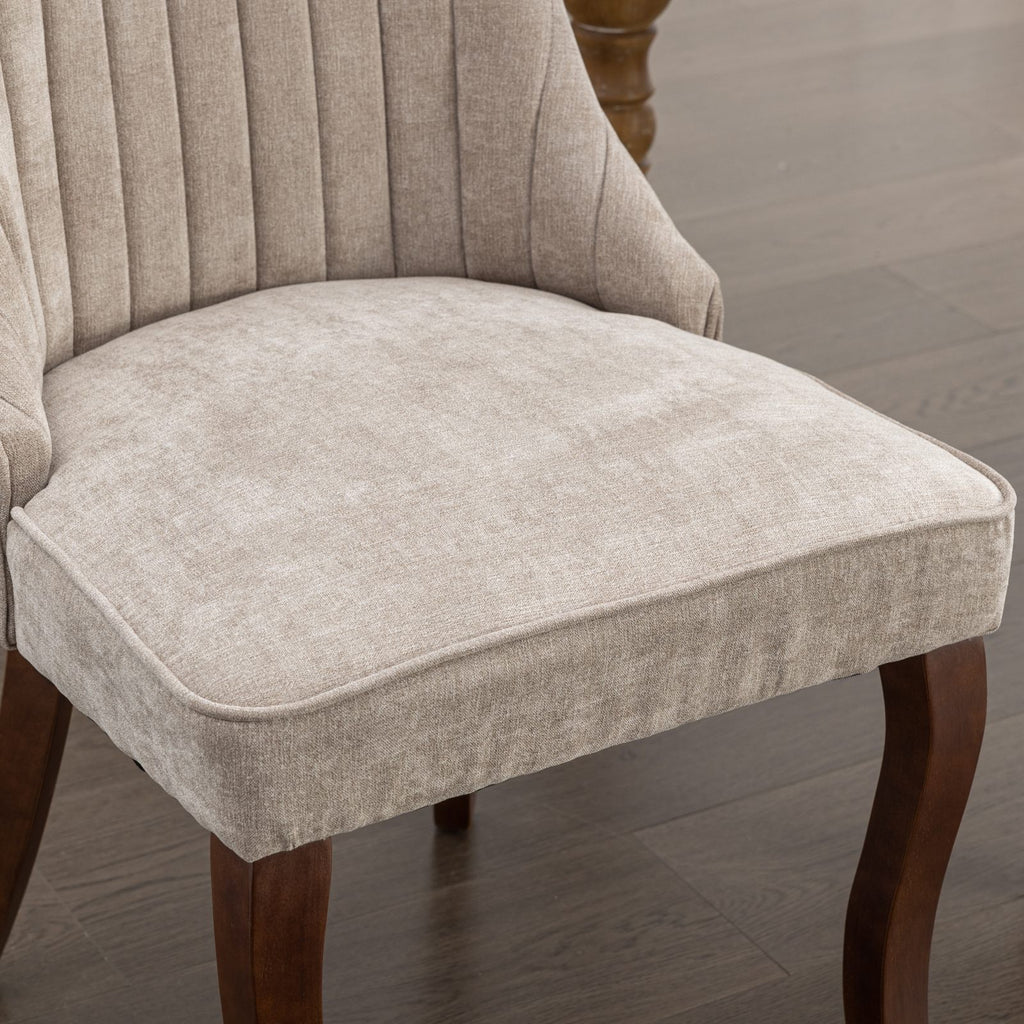 Rayon Cloth Flocking Linen Dining Chairs Channel Kitchen Dinner Chair Comfy Fabric Upholstered Accent Chair for Dining Room with Curved Solid Wood Legs,Set of 2 (Beige), SW1847BG - Grand Goldman Shop