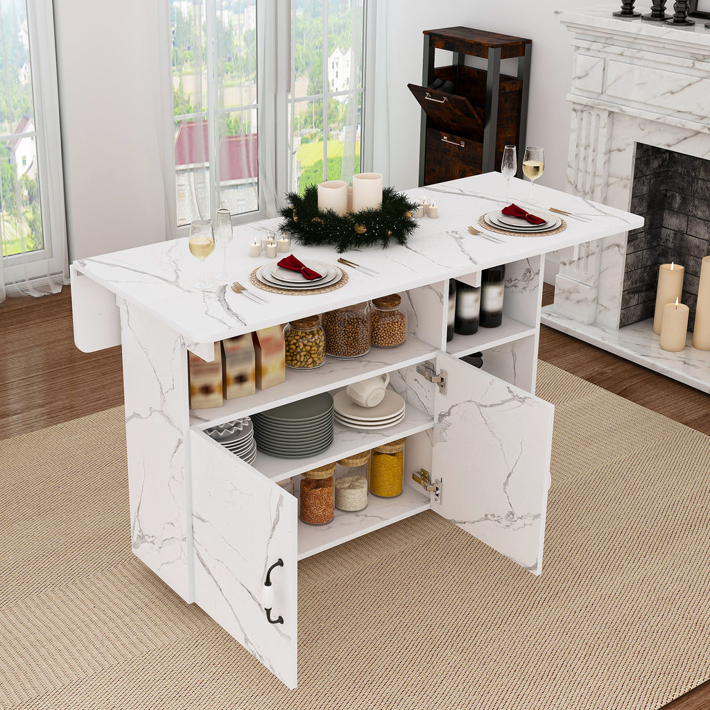 Multi-Functional Folding Table with Storage Shelves and Wheels, 47 Inch White MDF Compact Desk for Kitchen, Dorm, or Office - Grand Goldman Shop