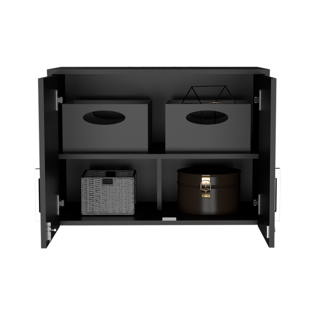 Wall Storage Cabinet Lions, 3 Shelves, Double Door, Black Wengue Finish | Premium Home Decor - Grand Goldman
