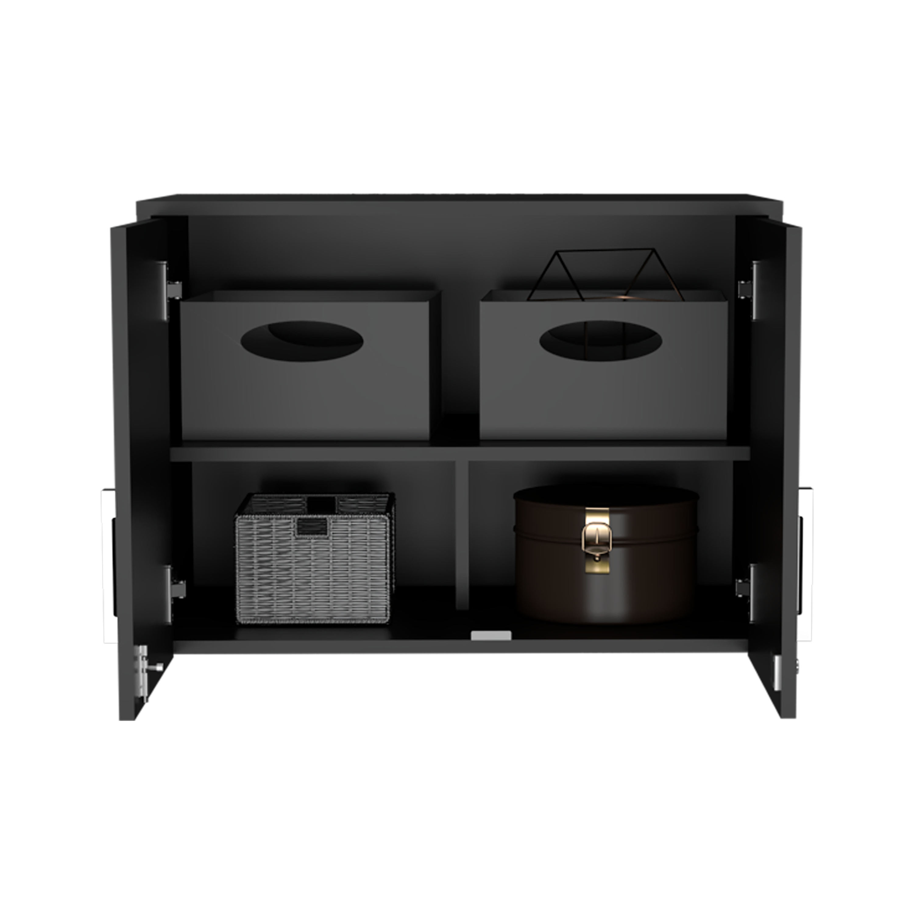 Wall Storage Cabinet Lions, 3 Shelves, Double Door, Black Wengue Finish | Premium Home Decor - Grand Goldman