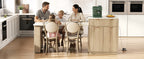 K&K 82.6' Fluted Kitchen Island with Extendable Dining Table for 4-6, Island Table for Kitchen with Power Outlet, Kitchen Table with Double-Side Storage, 2 Drawers 2 Side Open Shelves, Natural - Grand Goldman Shop