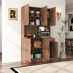 70.87' Tall Wardrobe& Kitchen Cabinet, with 6-Doors, 1-Open Shelves and 1-Drawer for bedroom,Walnut - Grand Goldman Shop