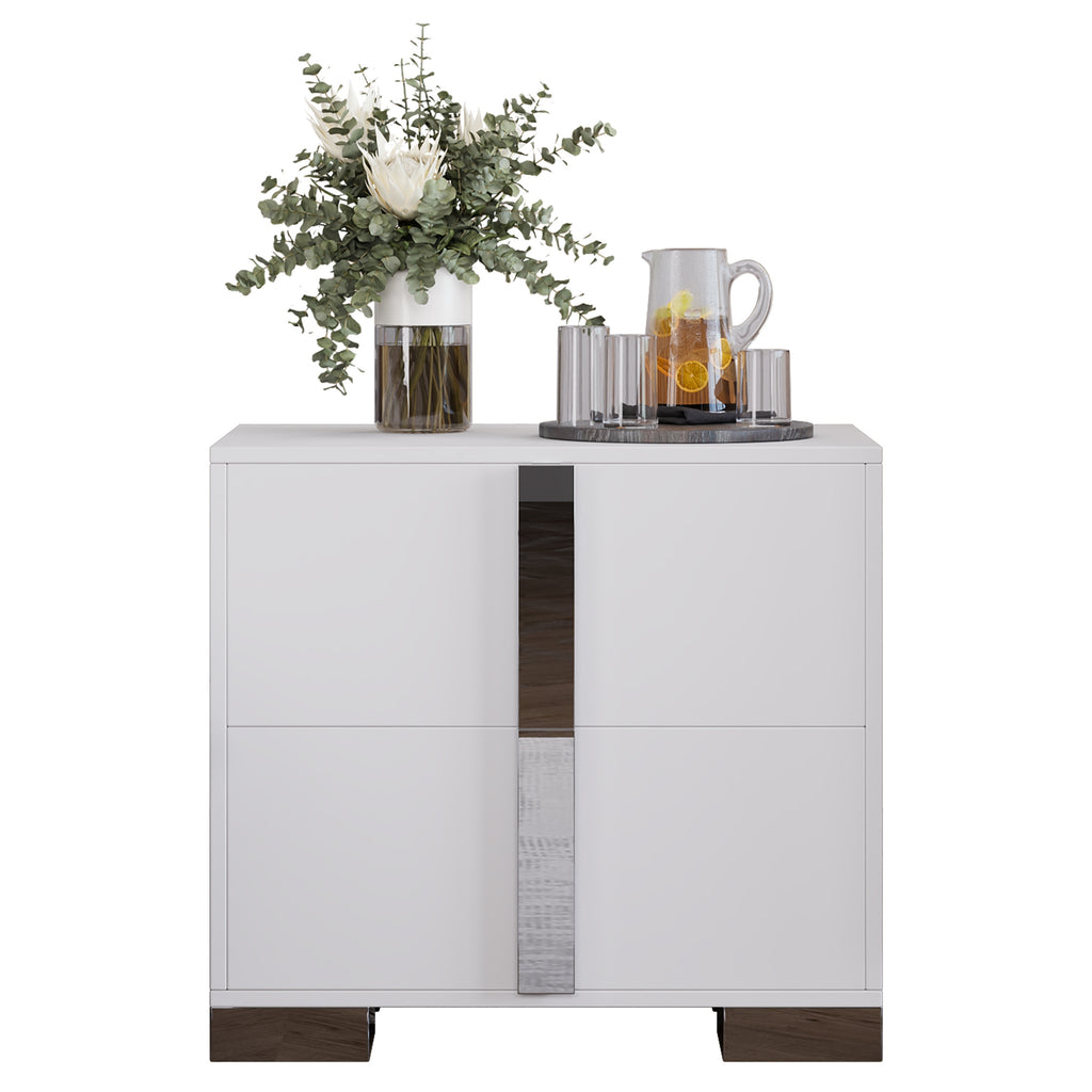Modern End Table with Drawers, Elegant Nightstand with Metal Foot,Wood Bedside Table with Mirrored Metal Handles,Sofa Side End Table for Bedroom Living Room Office,White - Grand Goldman Shop
