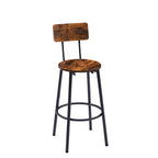 Round bar stool set with shelves, stool with backrest Rustic Brown, 23.6'' Dia x 35.4'' H - Grand Goldman Shop
