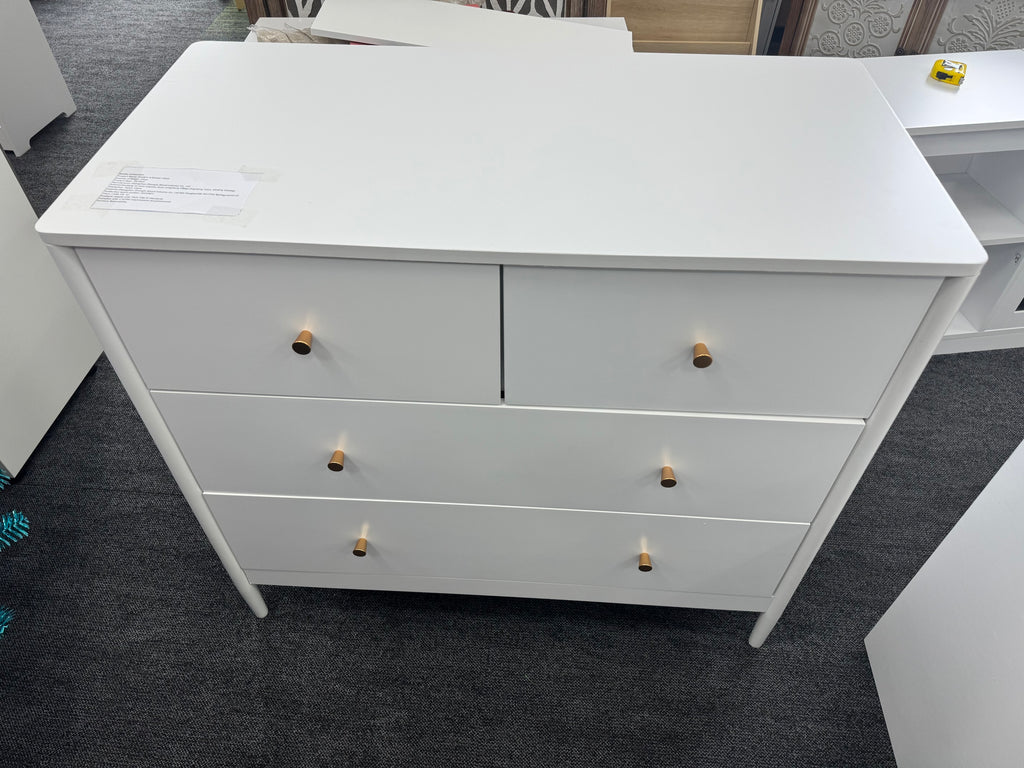 White 4-Drawer Kids Dresser with Antique Brass Pulls, Wooden Storage Cabinet for Nursery or Toddler Bedroom, 35.4' Wide - Grand Goldman Shop