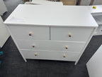 White 4-Drawer Kids Dresser with Antique Brass Pulls, Wooden Storage Cabinet for Nursery or Toddler Bedroom, 35.4' Wide - Grand Goldman Shop