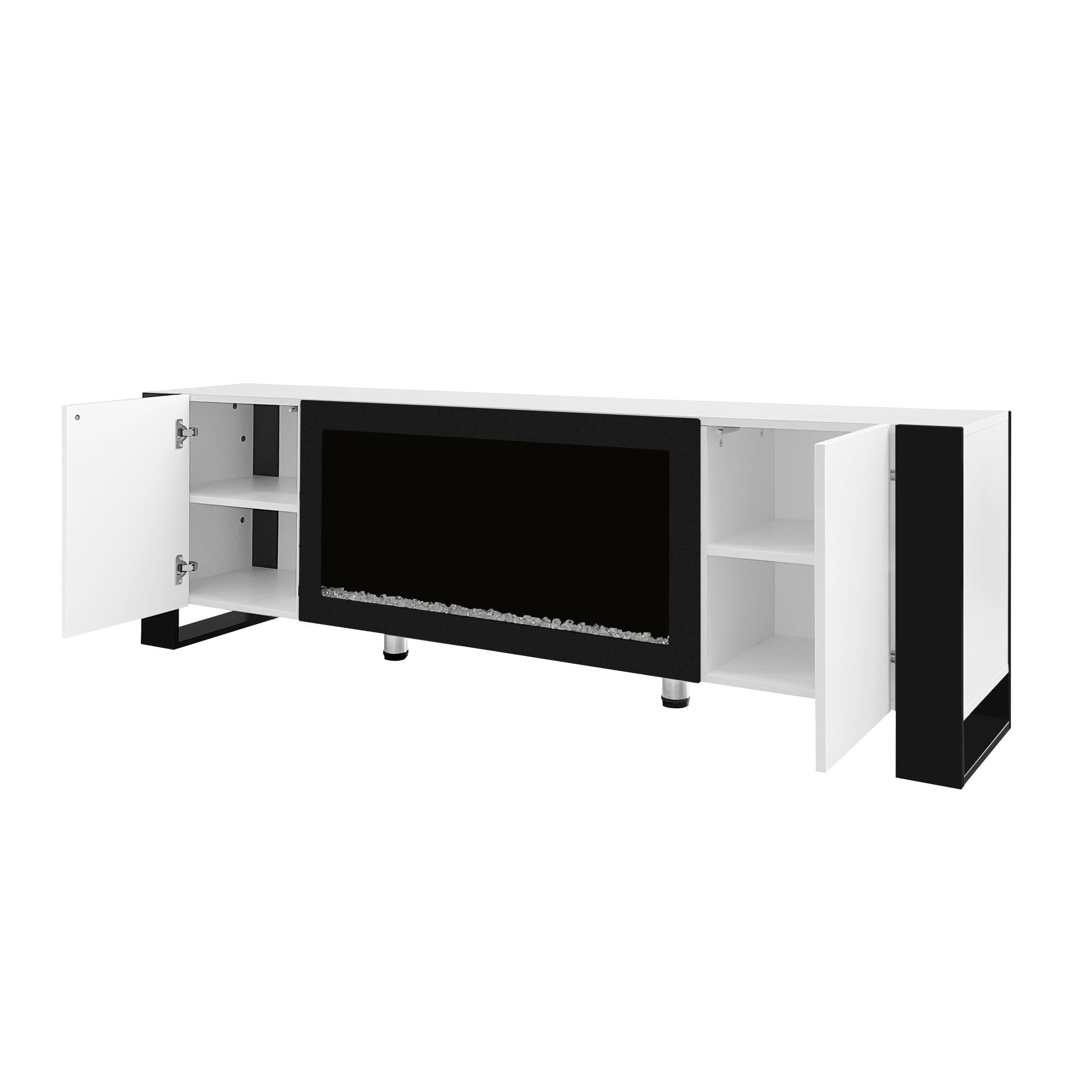 ON-TREND Modern TV Stand with 34.2' Non-heating Electric Fireplace, High Gloss Entertainment Center with 2 Cabinets, Media Console for TVs up to 78', White - Grand Goldman Shop