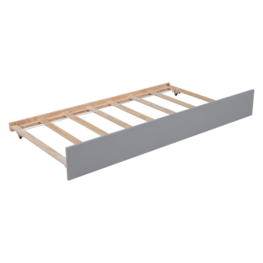 Twin Bed with Trundle, Platform Bed Frame with Headboard and Footboard, for Bedroom Small Living Space,No Box Spring Needed,Grey - Grand Goldman Shop