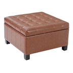Light Brown PU Storage Ottoman with Rubber Wood Legs, 30.25'' Square Tufted Indoor Ottoman with Lift-Top Storage for Living Room, Bedroom & Entryway,300lbs Weight Capacity - Grand Goldman Shop