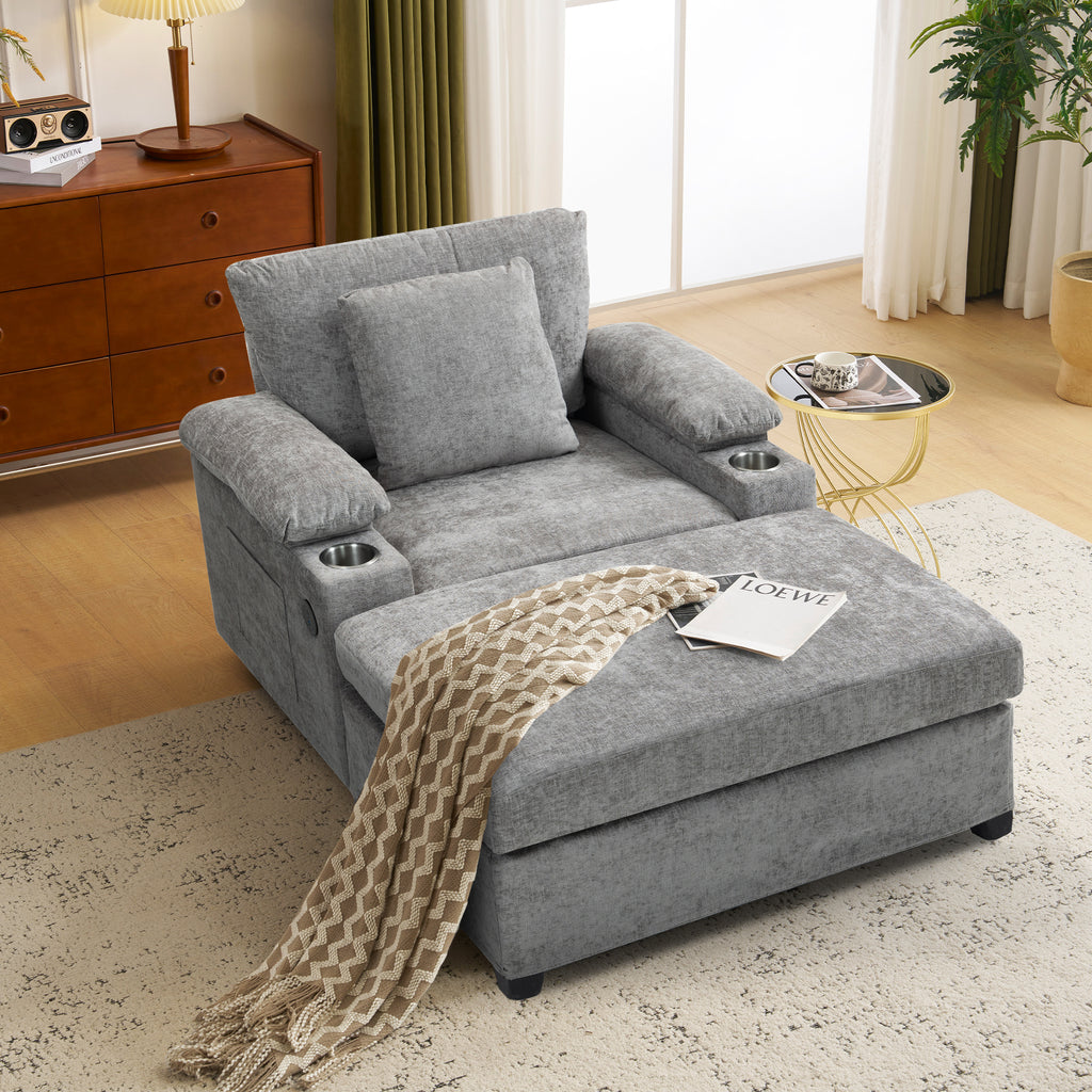 Modern Oversized Chair with Ottoman,Chenille Fabric Sofa Bed,Accent Chair Comfy Sofa with Cupholders and USB Charging Ports Chair for Living Room,Bedroom,Apartment - Grand Goldman Shop