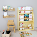 3 Tier Kids Book Shelf, Natural Finish MDF & Pine Wood Storage Rack for Playrooms, Bedrooms, and Classrooms | Premium Home De