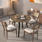 Modern Round Dining Table, Rustic Brown MDF Top with Black Metal Legs, 35.43 Inch Diameter for 2-4 People - Grand Goldman Shop