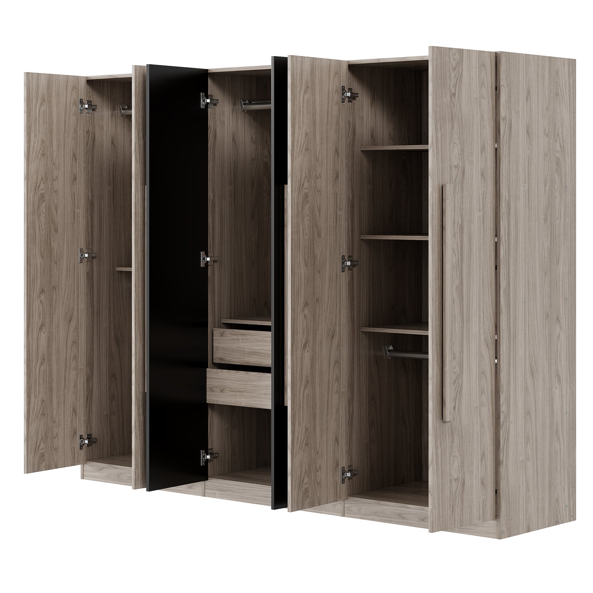 6-Doors Wooden Wardrobe Storage for Bedroom,with 2 Drawers Inside,Black+Nature - Grand Goldman Shop