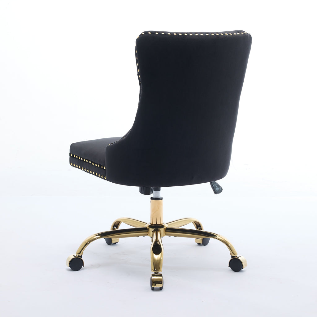 A&A Furniture Office Chair,Modern Velvet Upholstered Tufted Button Home Office Chair with Golden Metal Base,Adjustable Desk C