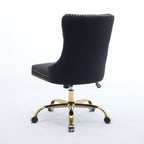 A&A Furniture Office Chair,Modern Velvet Upholstered Tufted Button Home Office Chair with Golden Metal Base,Adjustable Desk C
