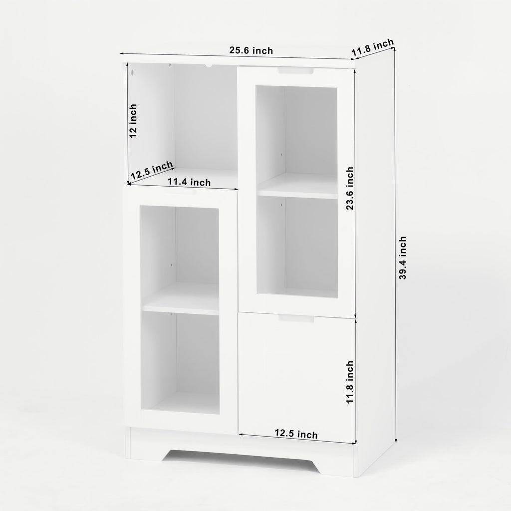 Modern MDF Painted Cabinet with Glass Doors and Drawer, White, for Bedroom and Living Room - Grand Goldman Shop