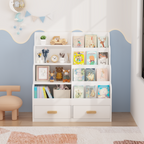 Kids Bookshelf with 2 Storage Drawers, Front-Facing Children's Bookcase and Toy Organizer, Multi-Tier Reading Shelf for Toddl